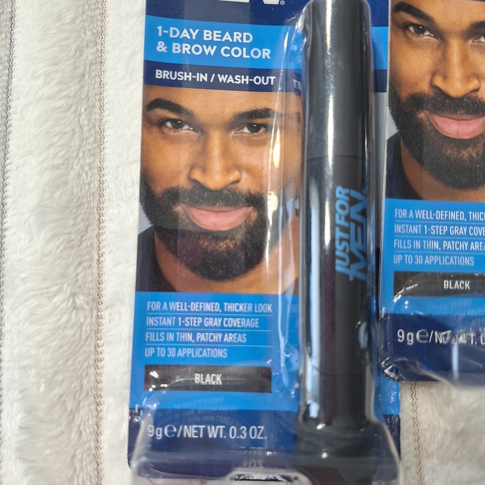 2 Pk JUST FOR MEN 1-Day BEARD BROW Temporary COLOR for Beard Eyebrows Black - Picture 2 of 5